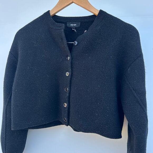 ME+EM Dramatic Sleeve Crop Knit Jacket Cardigan Black XS Wool Cashmere Sweater - Picture 7 of 11